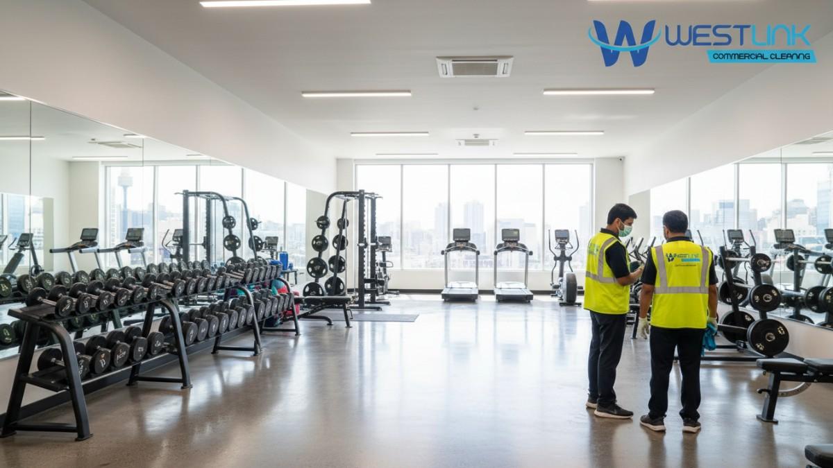 Clean and organized modern gym interior post-cleaning in Sydney CBD, NSW, Australia.