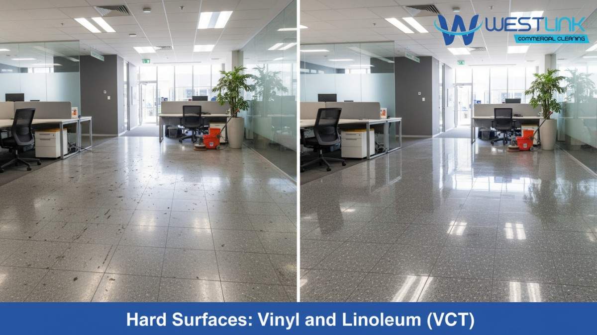 Before and After Vinyl and Linoleum (VCT) Floor Cleaning in Office Space