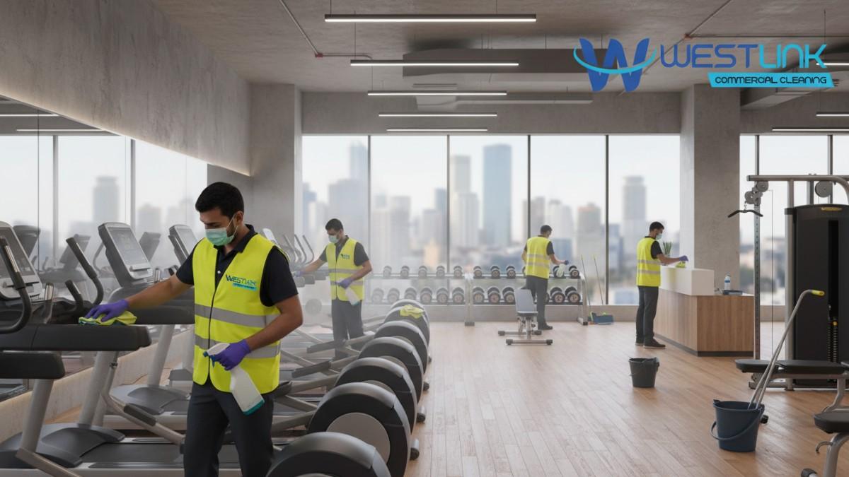 Image showing gym cleaning services in a commercial facility in Chatswood, Sydney, NSW, Australia.