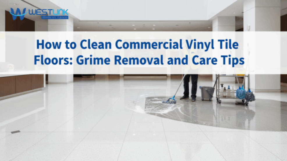 Cleaner mopping a commercial vinyl tile floor to remove grime