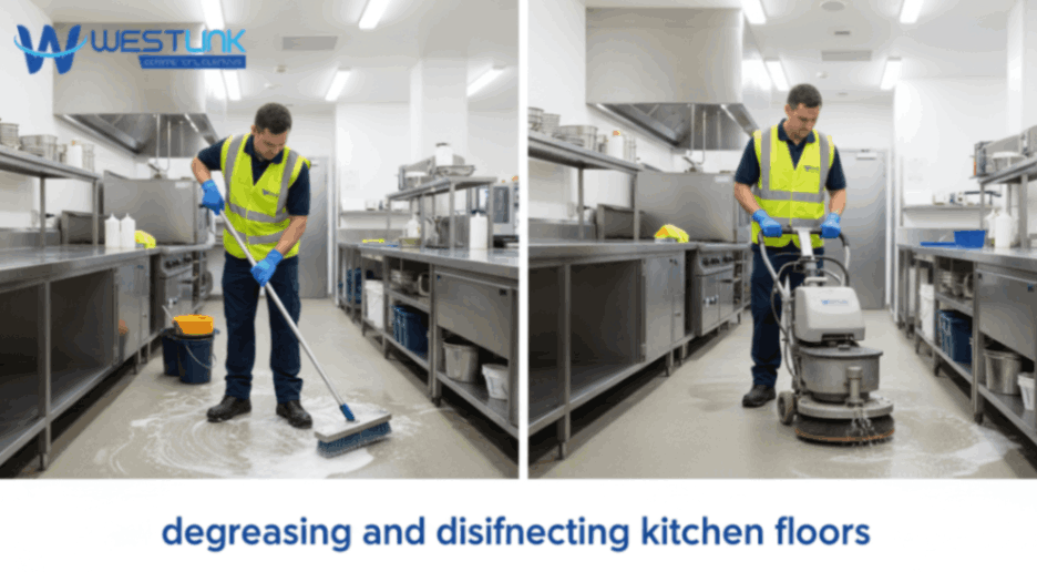 degreasing and disinfecting kitchen floors