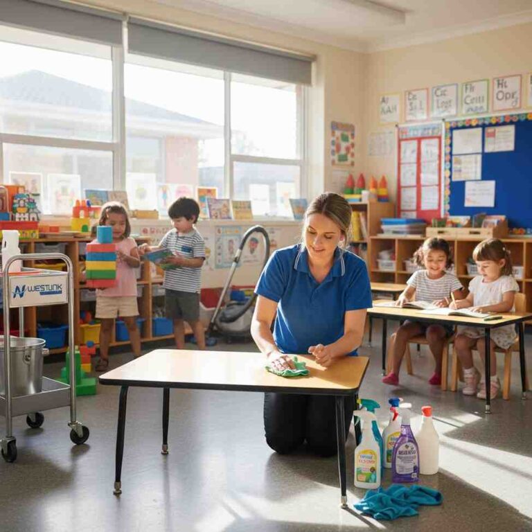 Our expert member is cleaning table in primary school in sydney