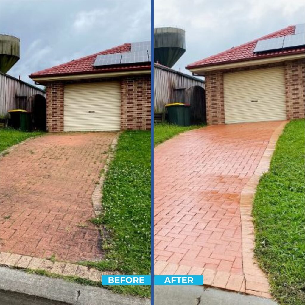 Driveway cleaning before and after result