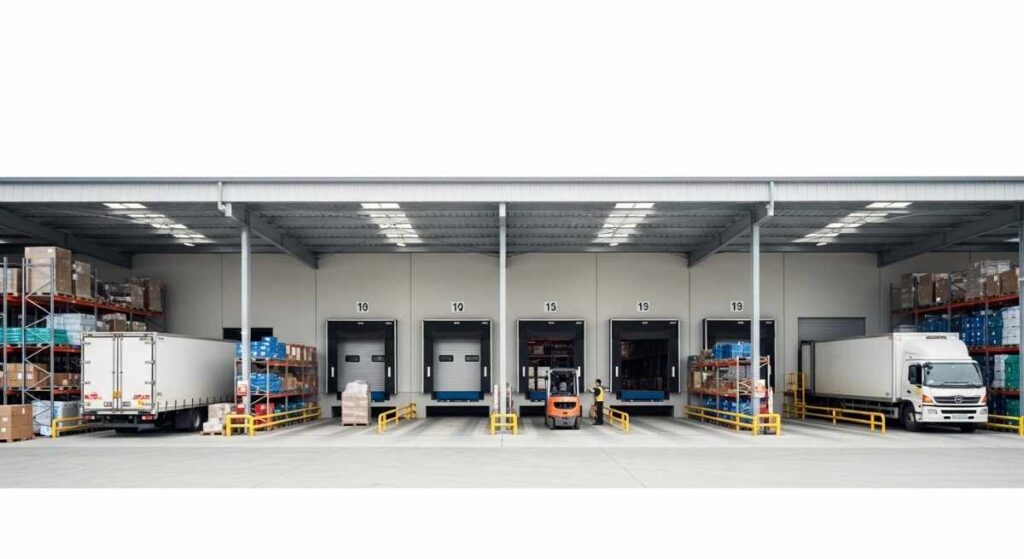 Clean and organized commercial warehouse facility in Lower North Shore with loading docks and light logistics activity