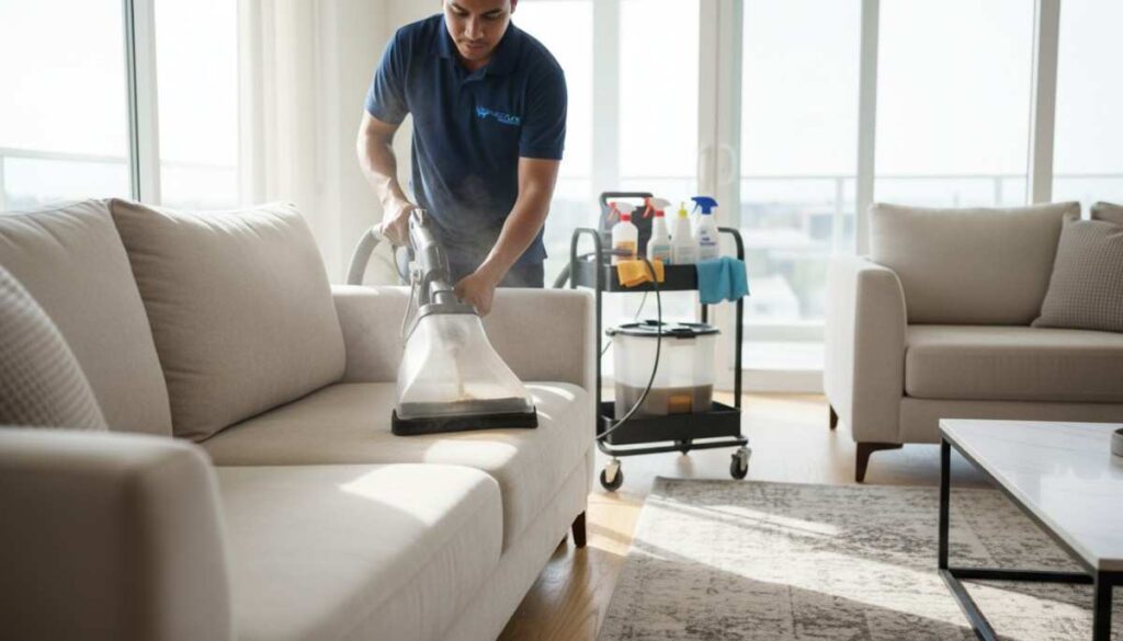 Professional steam cleaning removing deep dirt and bacteria from tiled commercial flooring