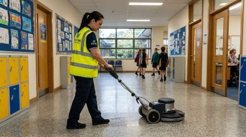Westlink Commercial Cleaning cleaning school floors in an education facility