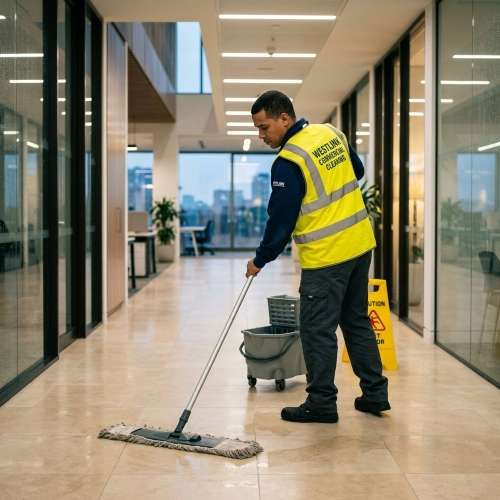 Westlink Commercial Cleaning performing surface-safe hard floor cleaning in a Sydney commercial property