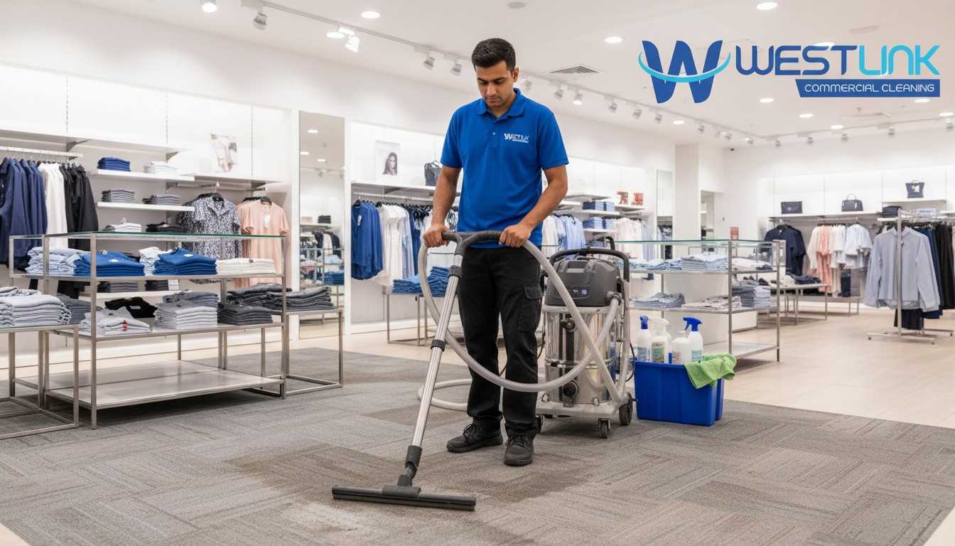 Professional carpet cleaning service in retail store by Westlink.