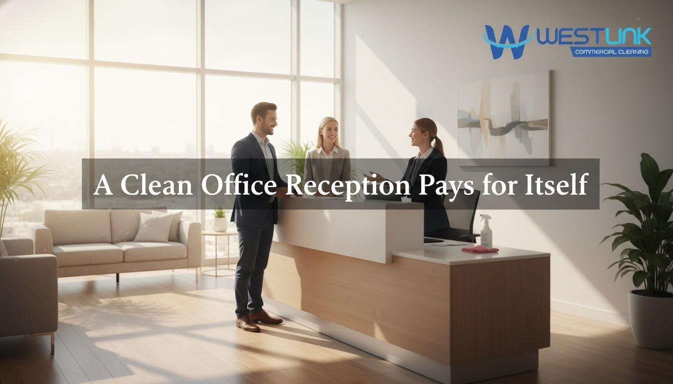Pristine office reception symbolizing the benefits of systematic cleaning.