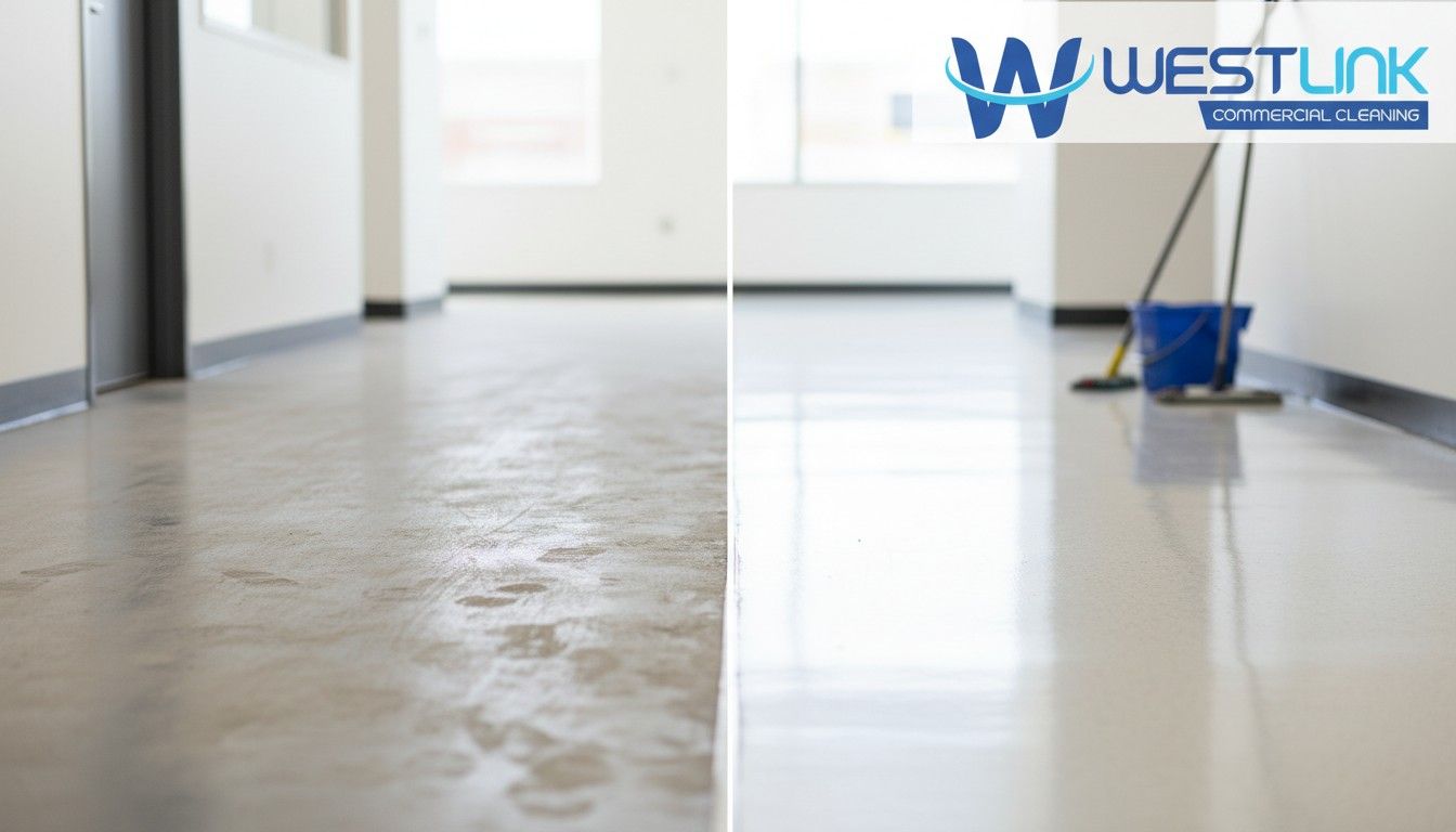 Clean shiny linoleum floor after professional cleaning.