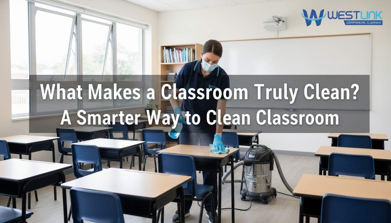 Classroom being professionally cleaned.