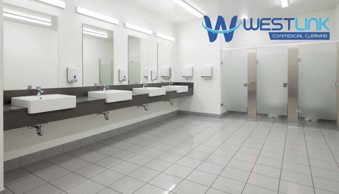 Image of a hygienic porcelain floor in a restroom.