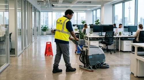 Westlink Commercial Cleaning cleaning office floors in a corporate workplace