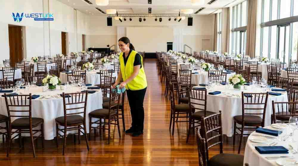 Clean and well-prepared event venue before guests arrive, highlighting the importance of pre-event cleaning