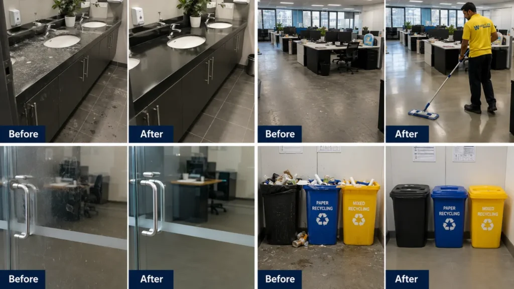 before and after results image for office cleaning.