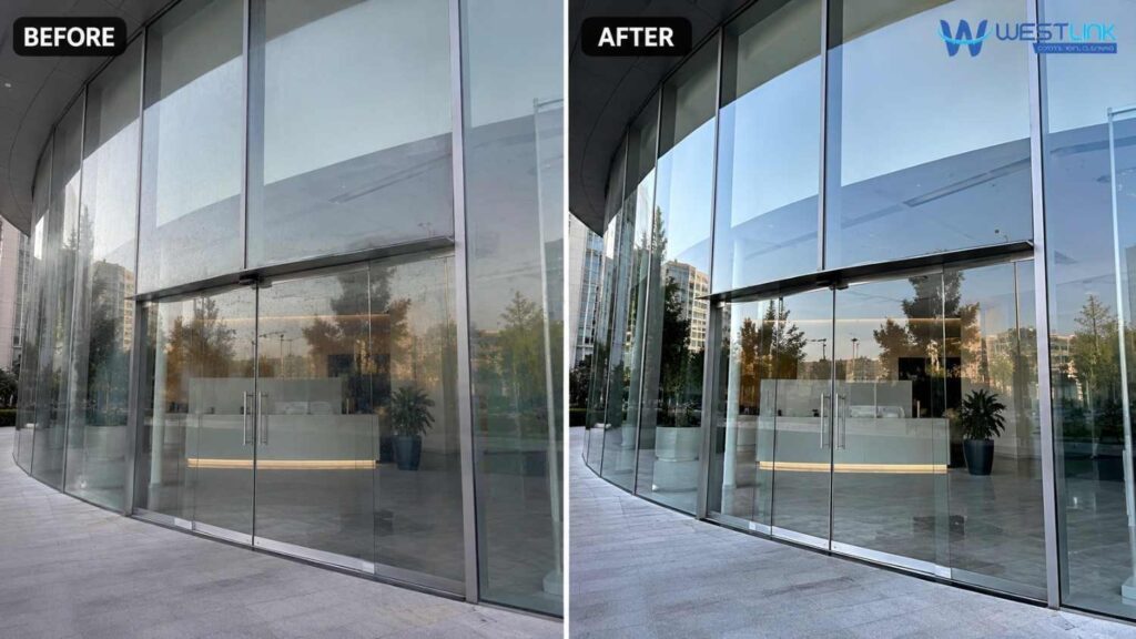 Commercial glass door cleaning before and after
