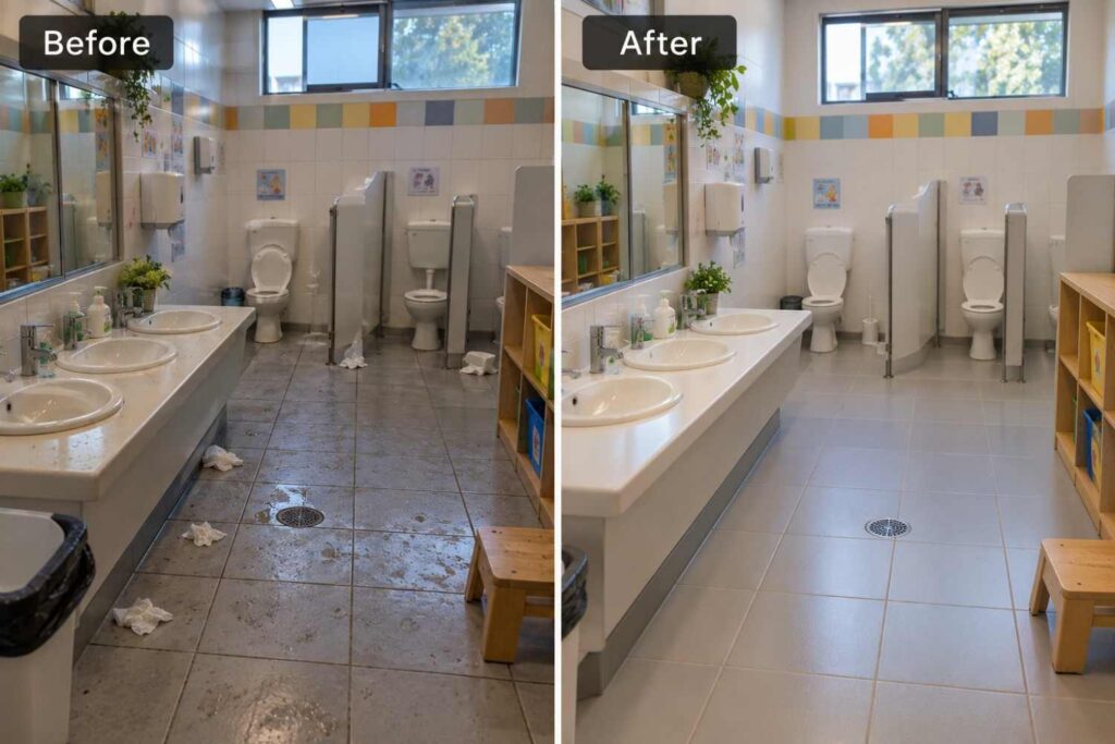 Before and After Tidy Nursery Bathroom