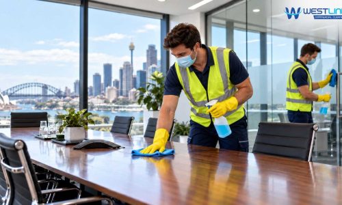 Corporate office cleaning workers by Westlink Commercial Cleaning Professional cleaning staff for corporate offices provided by Westlink Commercial Cleaning.