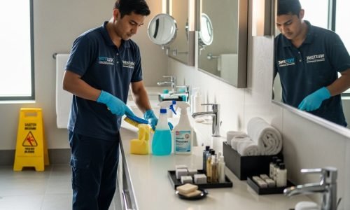 Cleaner of Westlink Commercial Cleaning is cleaning office bathroom and amenities in Sydney. Cleaner of Westlink Commercial Cleaning is cleaning office bathroom and amenities in Sydney.