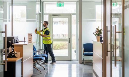 Reception and Client-Facing Zones Cleaning Services Cleaner maintaining a spotless office reception and client waiting area